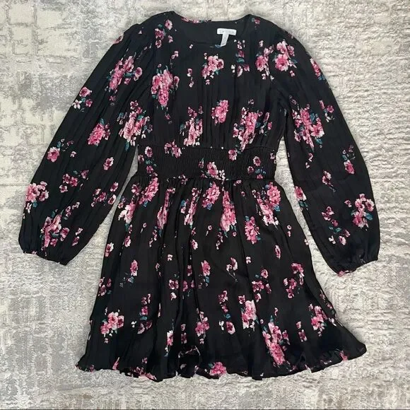 🚨 3 for $25 - LEITH Black Floral Pleated Dress Long Sleeve - Picture 6 of 11